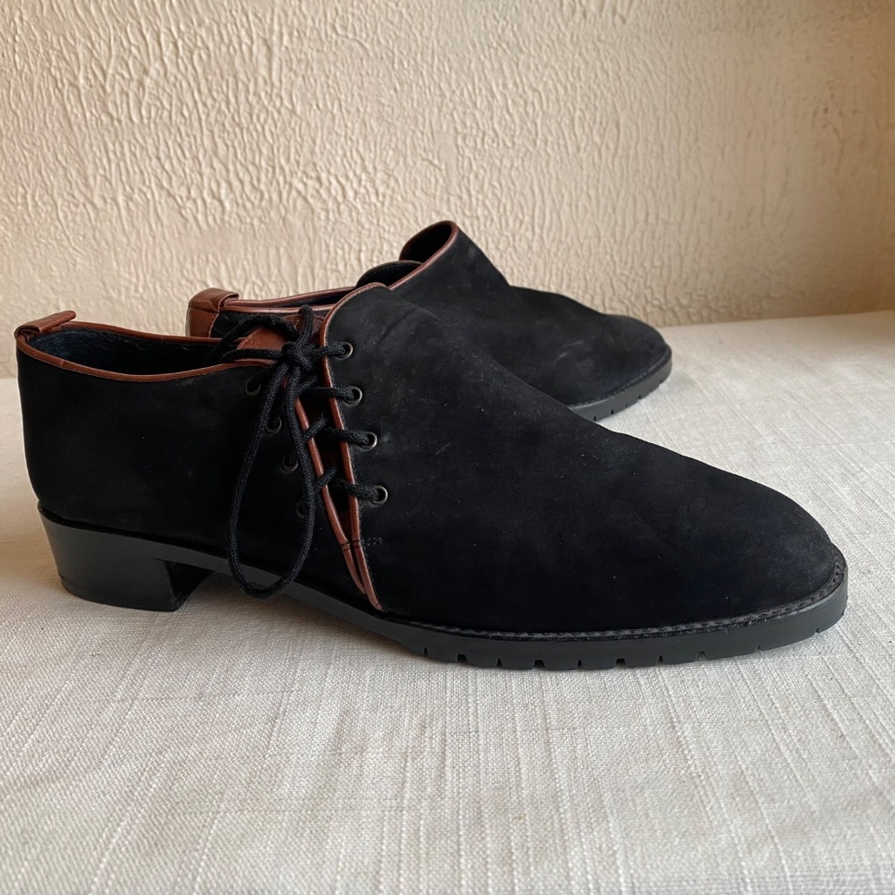 Vintage 90's Donald J. Pliner black suede w/ leather trim oxfords Size 9.5